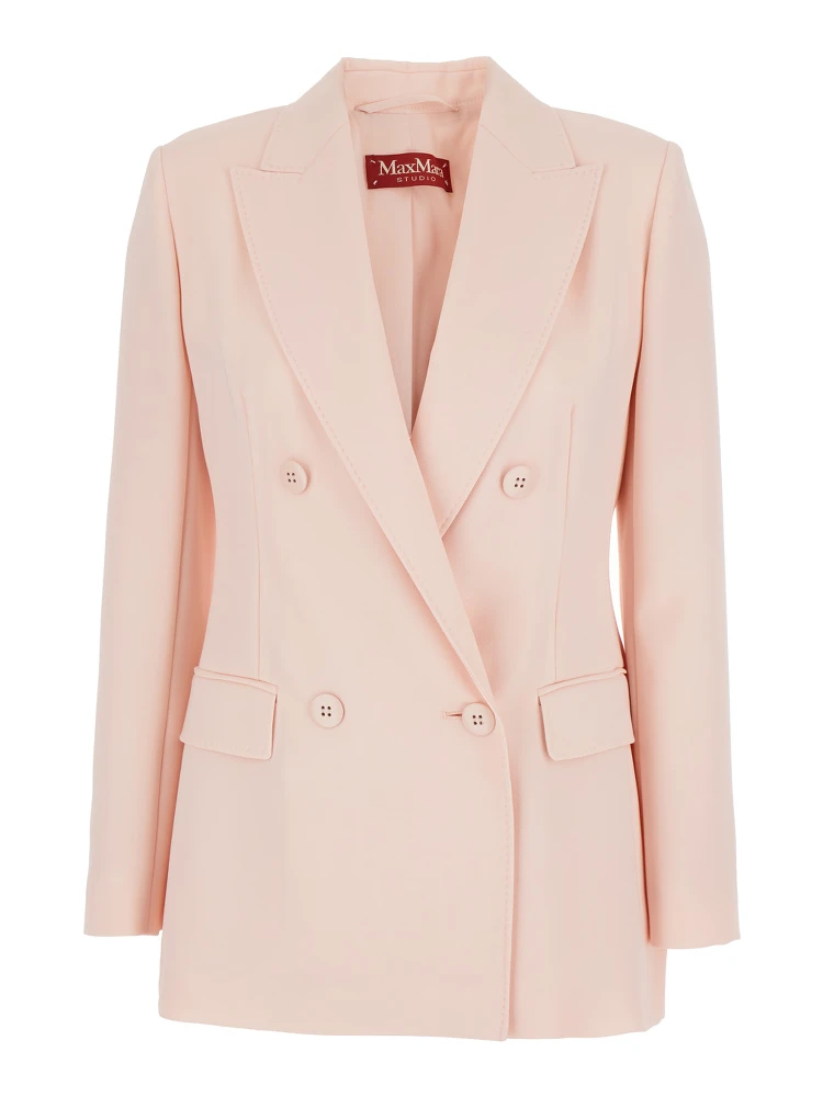 Pink Double-Breasted Jacket with Peak Lapels in Virgin Wool Woman