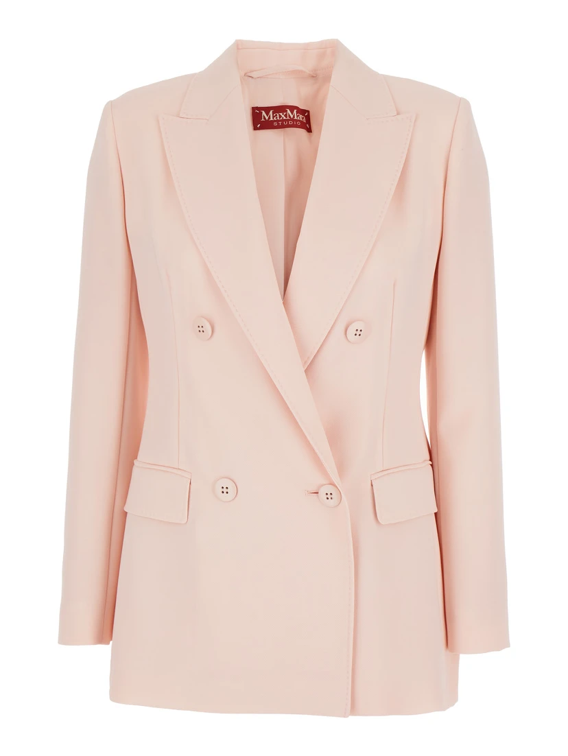 Pink Double-Breasted Jacket with Peak Lapels in Virgin Wool Woman