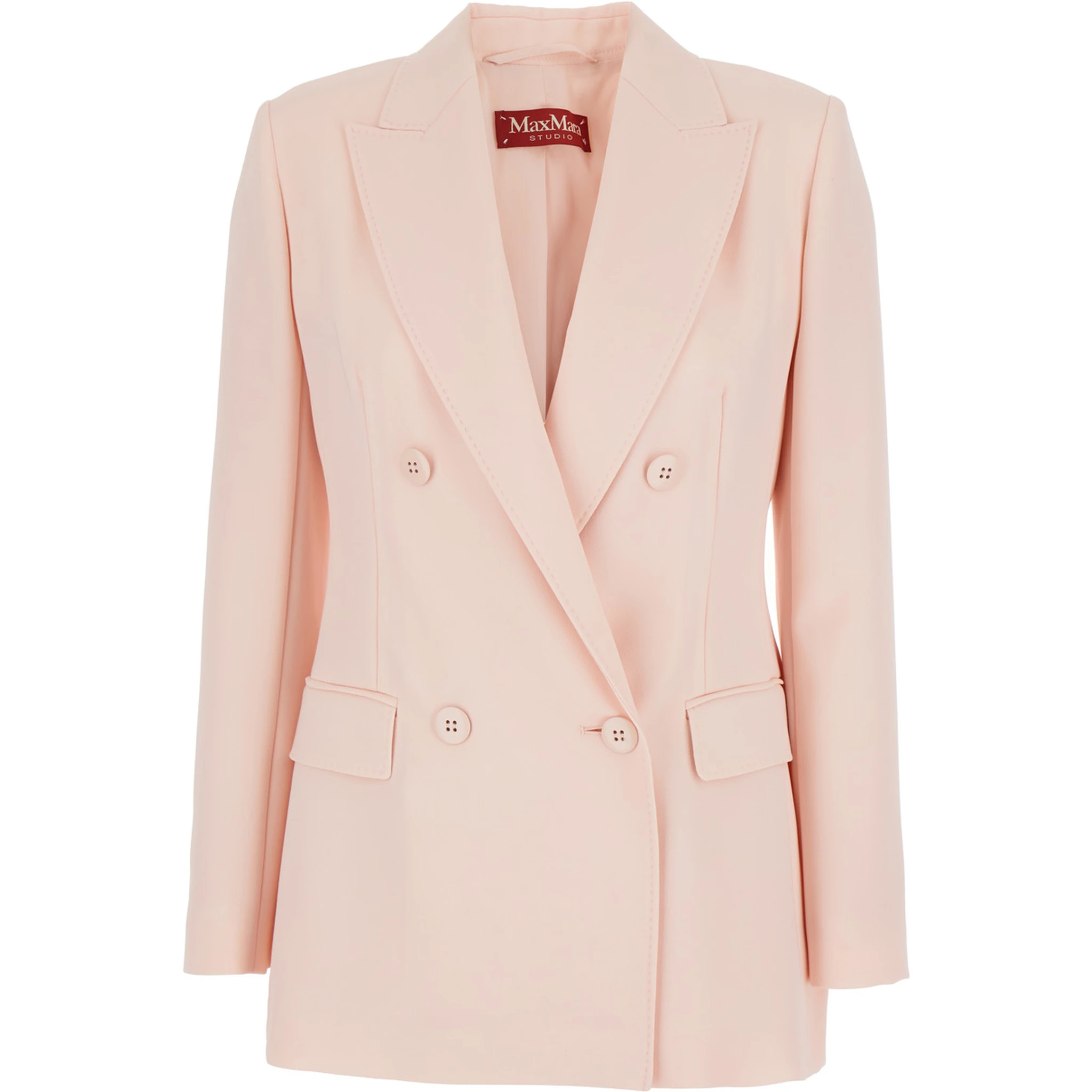 Pink Double-Breasted Jacket with Peak Lapels in Virgin Wool Woman
