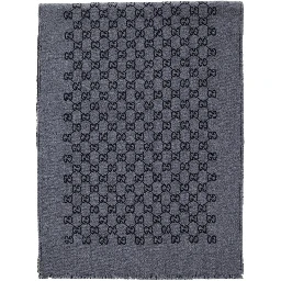 Grey Scarf with GG Motif in Wool Man