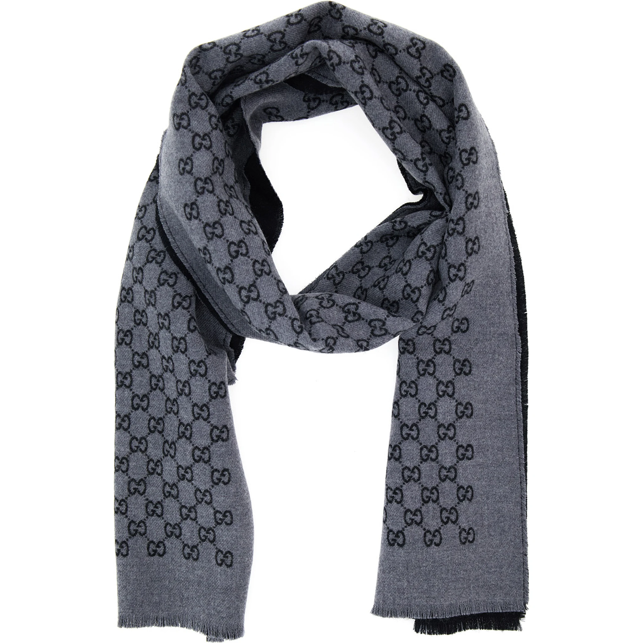 Grey Scarf with GG Motif in Wool Man