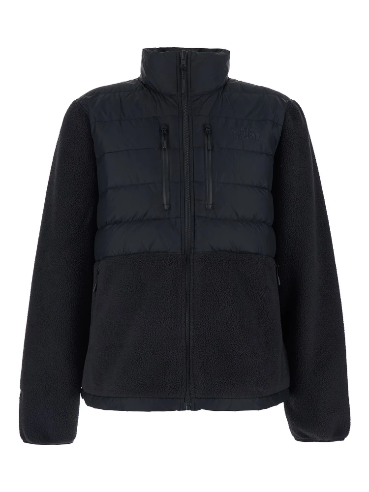 Black Down Jacket with High Neck and Tonal Logo Lettering on the Front in Tech Fabric Man