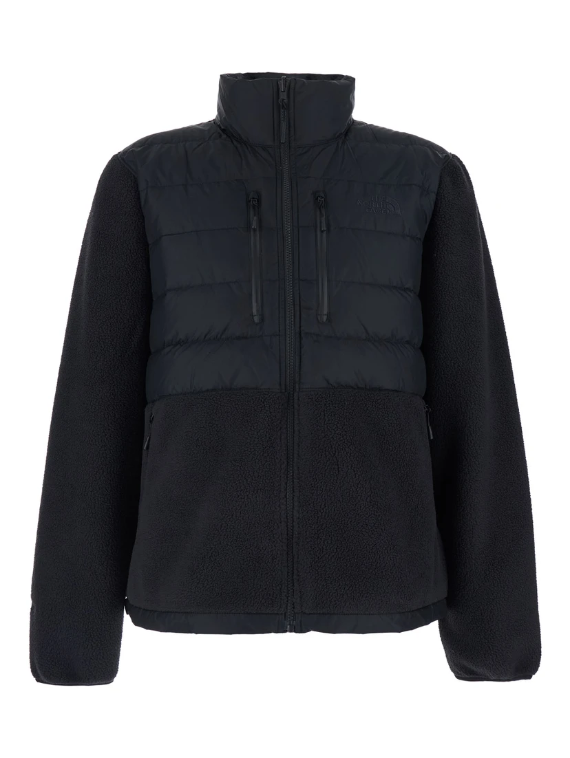 Black Down Jacket with High Neck and Tonal Logo Lettering on the Front in Tech Fabric Man