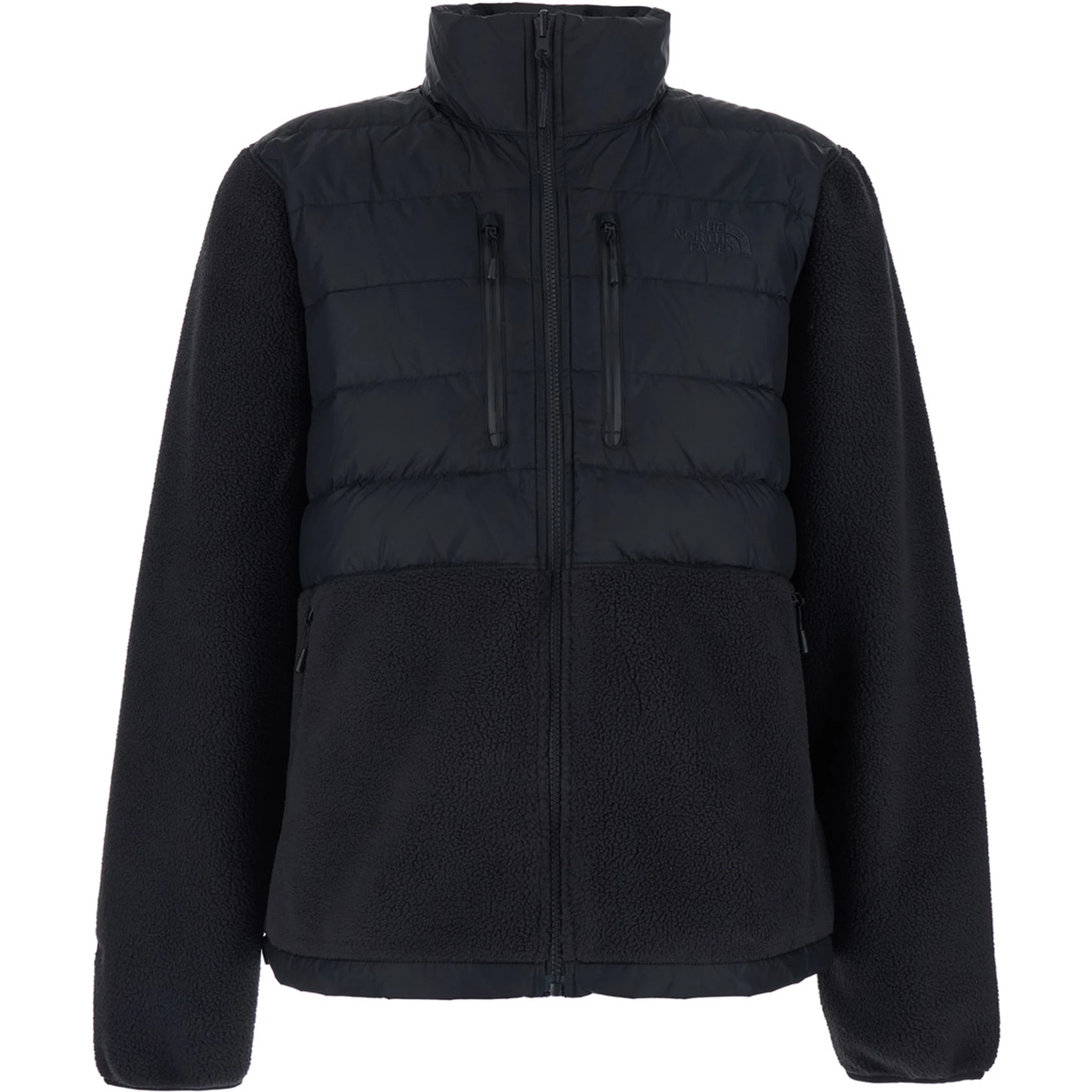 Black Down Jacket with High Neck and Tonal Logo Lettering on the Front in Tech Fabric Man