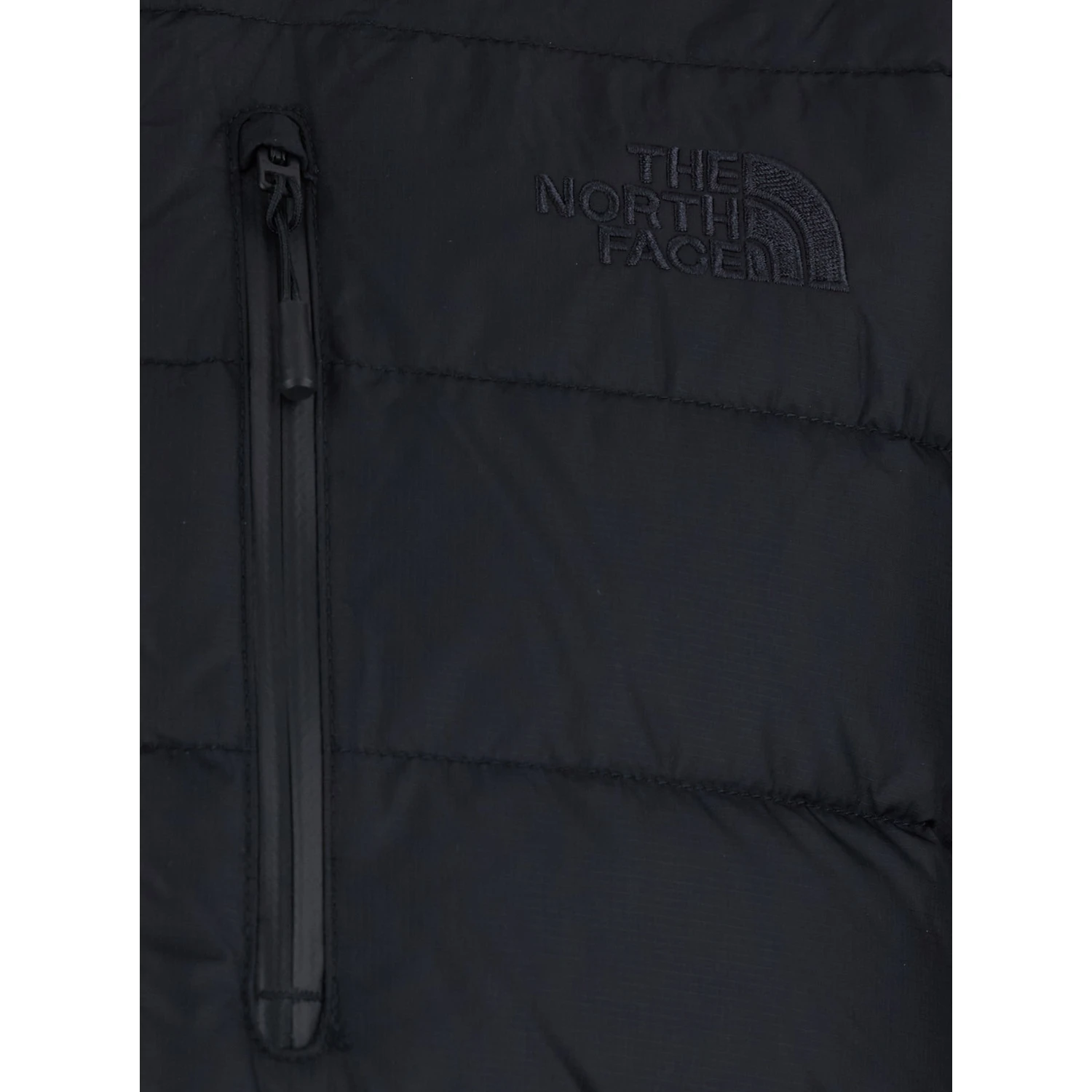 Black Down Jacket with High Neck and Tonal Logo Lettering on the Front in Tech Fabric Man