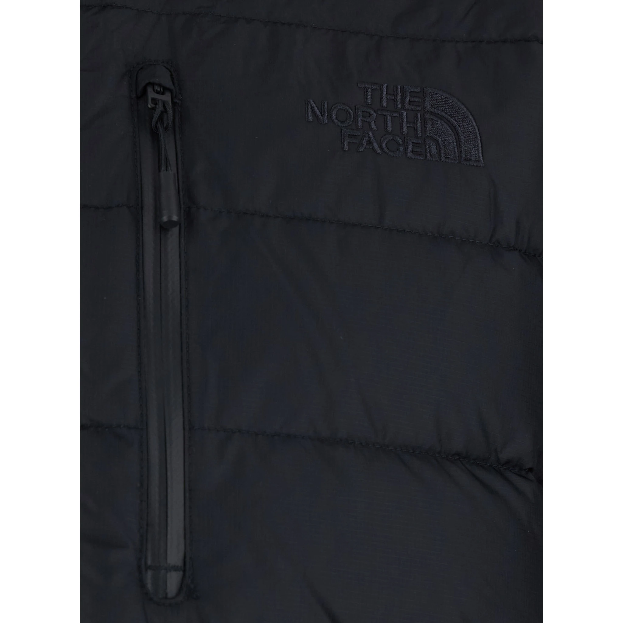 Black Down Jacket with High Neck and Tonal Logo Lettering on the Front in Tech Fabric Man