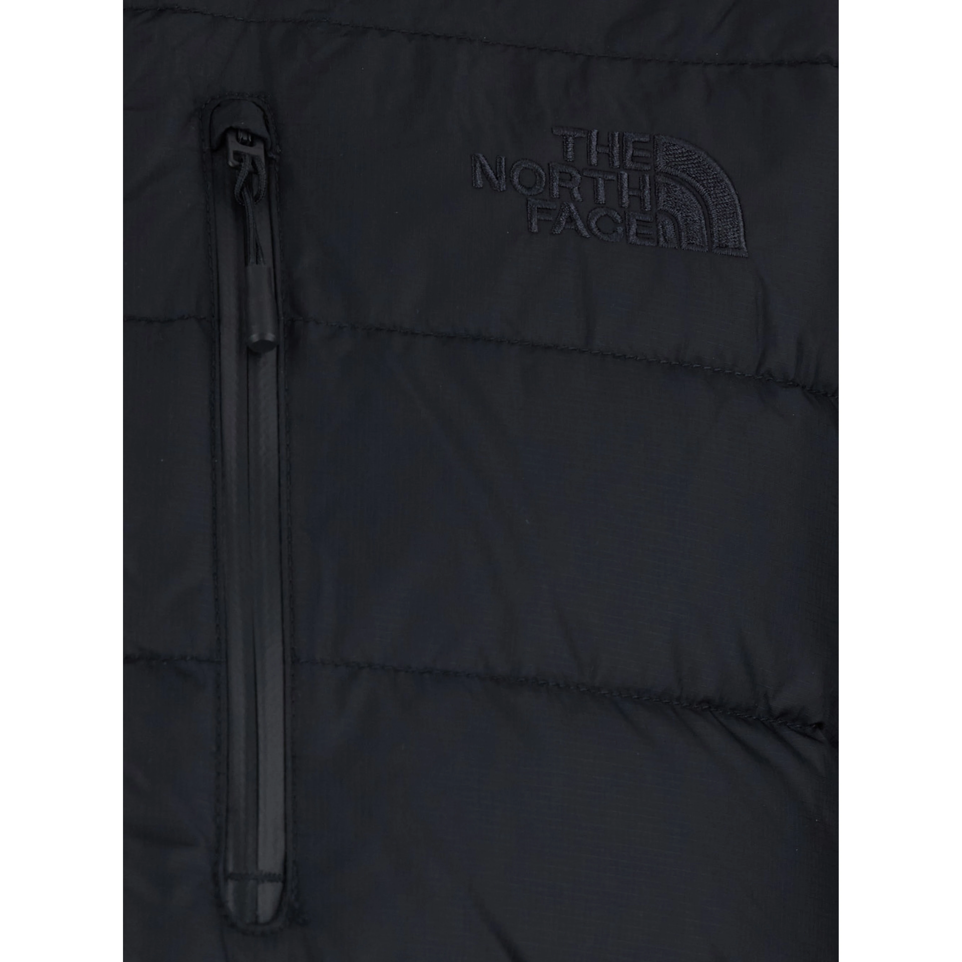 Black Down Jacket with High Neck and Tonal Logo Lettering on the Front in Tech Fabric Man