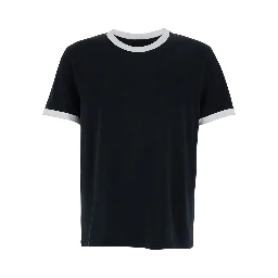 Black Crewneck T-Shirt with Contrasting Details in Cotton Man