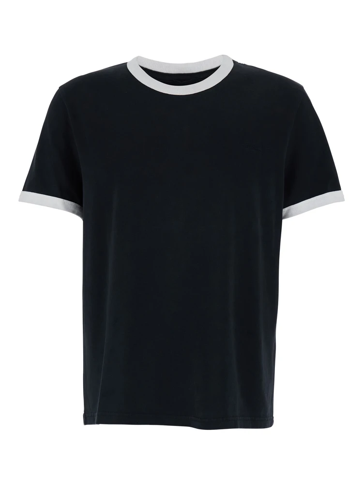 Black Crewneck T-Shirt with Contrasting Details in Cotton Man