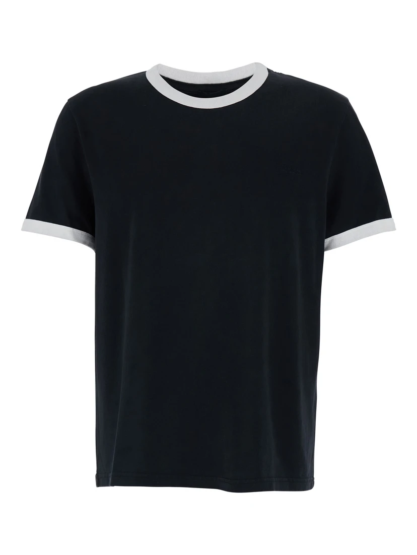 Black Crewneck T-Shirt with Contrasting Details in Cotton Man