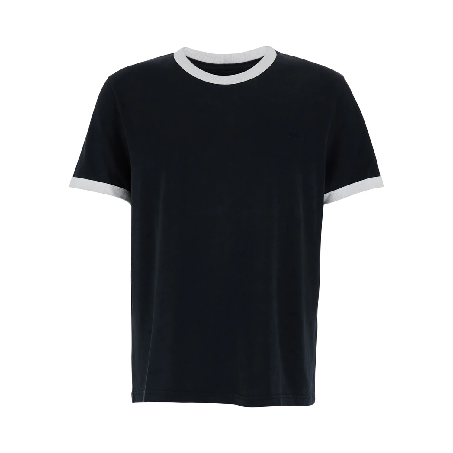 Black Crewneck T-Shirt with Contrasting Details in Cotton Man