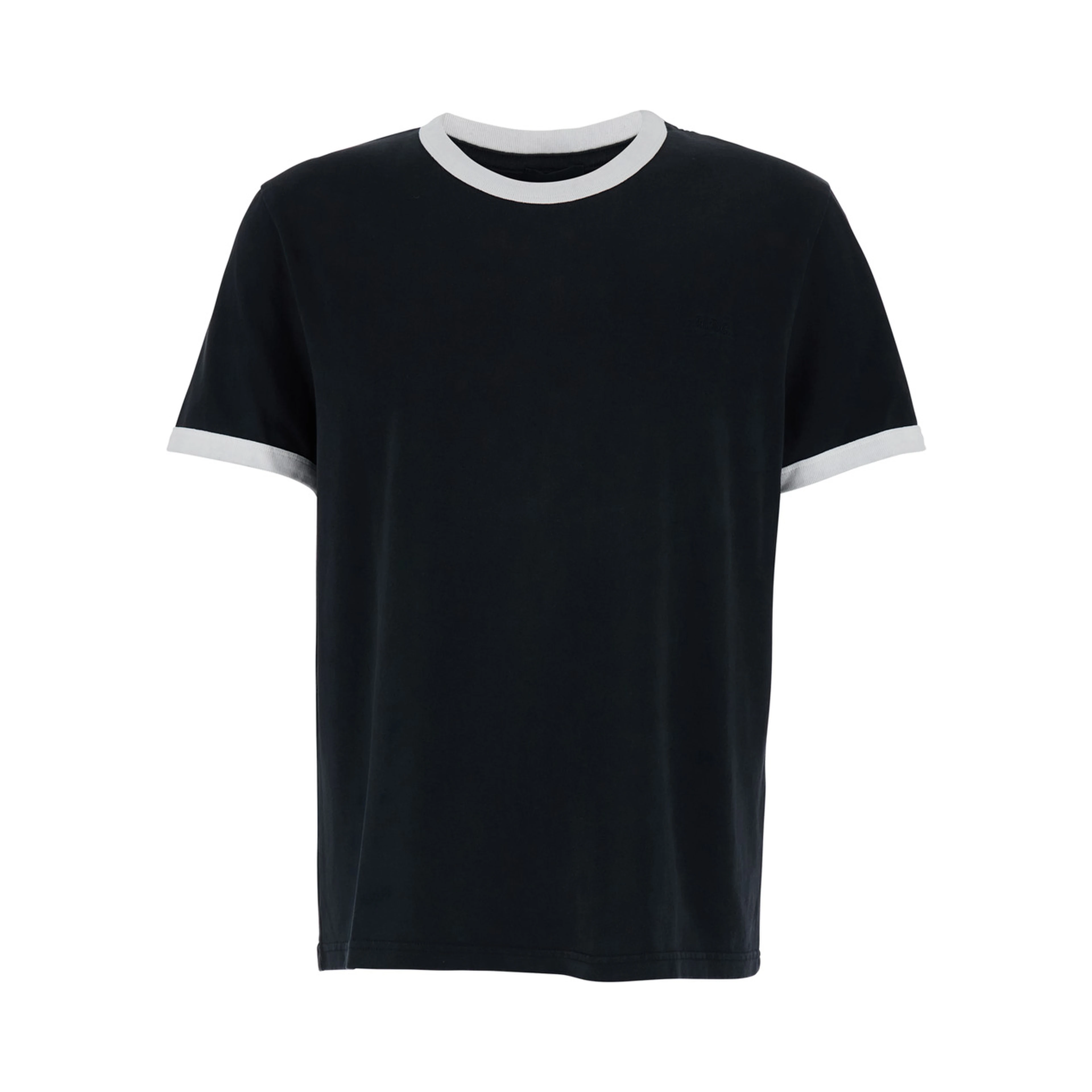 Black Crewneck T-Shirt with Contrasting Details in Cotton Man