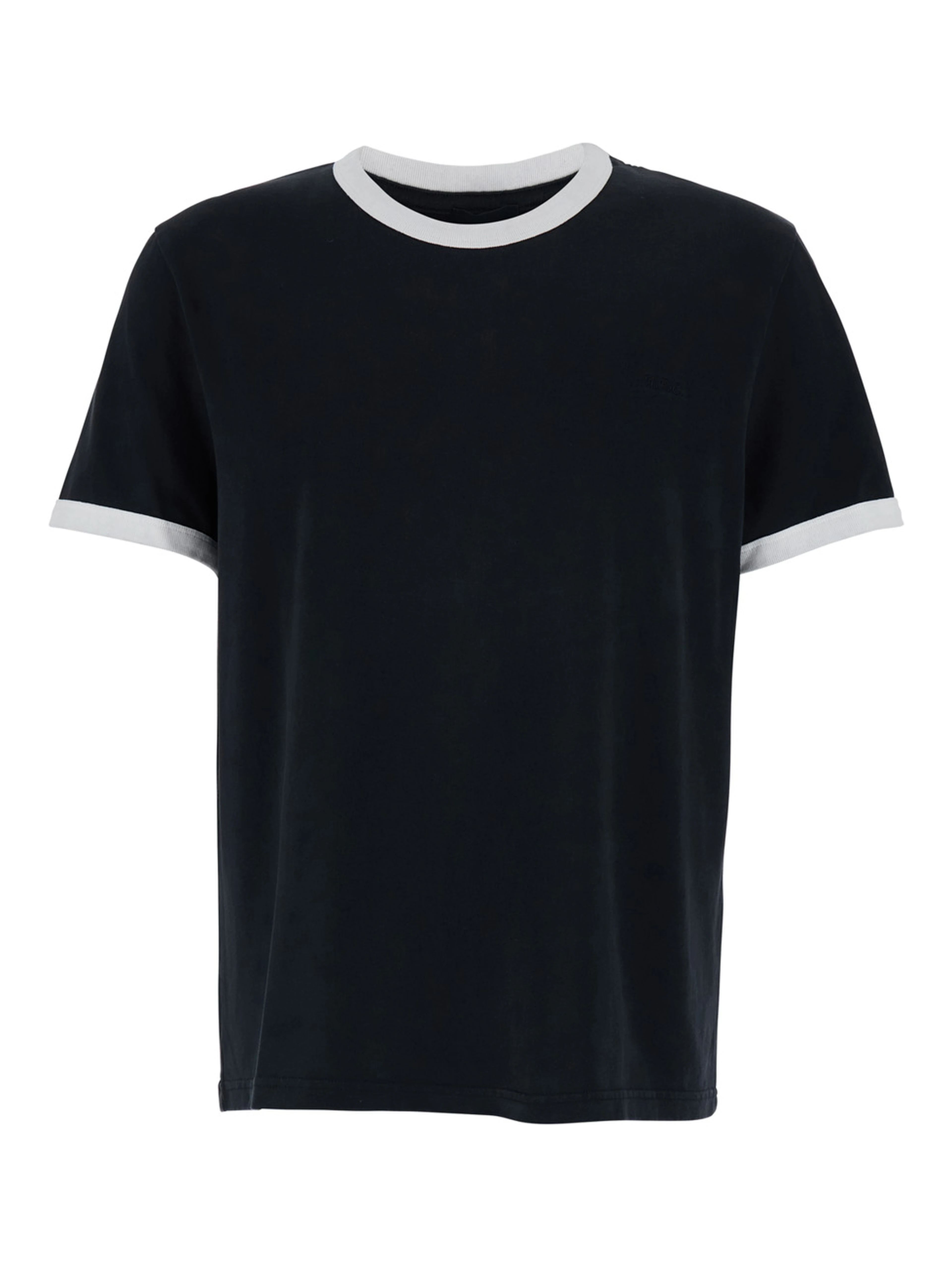 Black Crewneck T-Shirt with Contrasting Details in Cotton Man