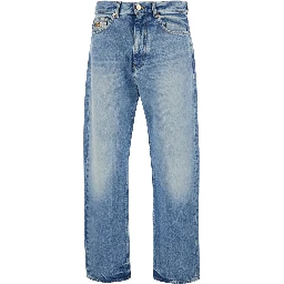 Blue Jeans with Back Logo Patch and Faded Effect in Denim Man