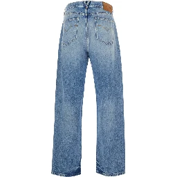 Blue Jeans with Back Logo Patch and Faded Effect in Denim Man