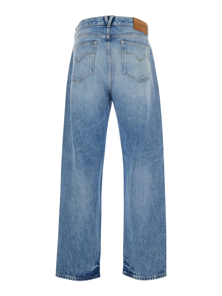 Blue Jeans with Back Logo Patch and Faded Effect in Denim Man alternative