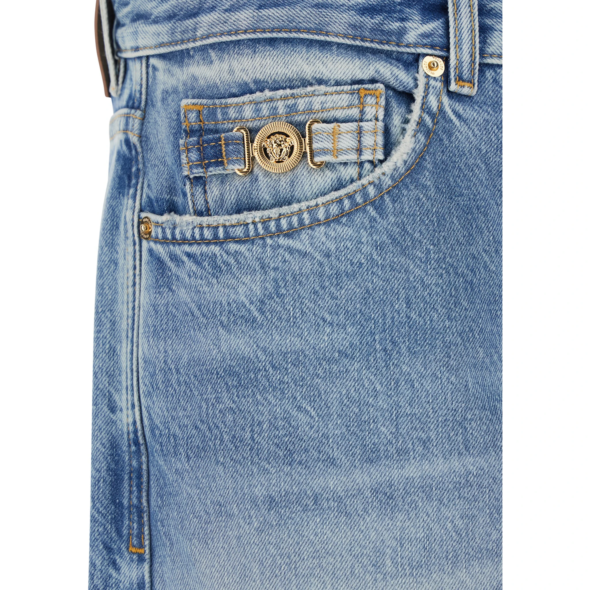 Blue Jeans with Back Logo Patch and Faded Effect in Denim Man