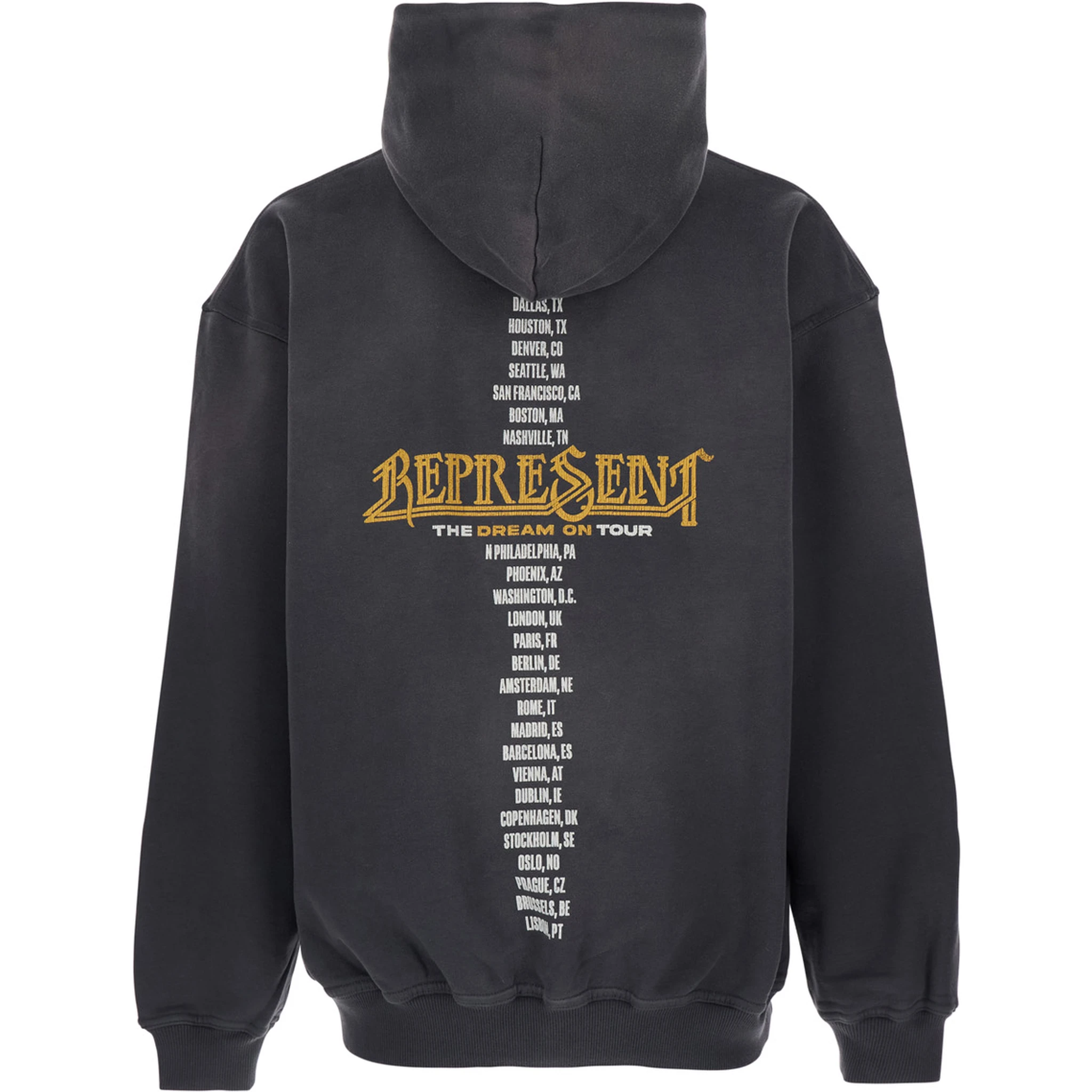 Black Hoodie with Graphic Print on Front and Back and Faded Effect in Cotton Man