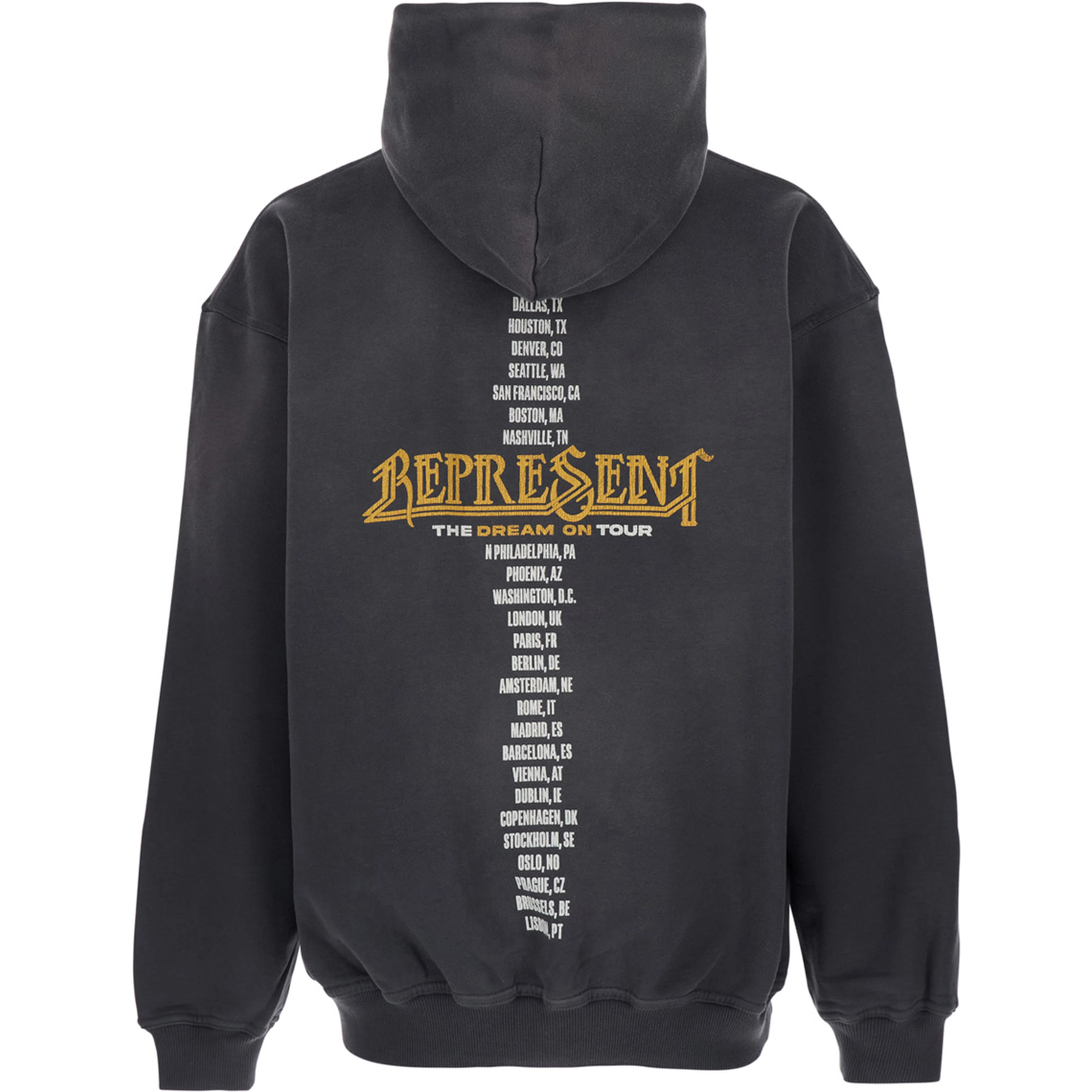 Black Hoodie with Graphic Print on Front and Back and Faded Effect in Cotton Man