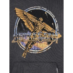 Black Hoodie with Graphic Print on Front and Back and Faded Effect in Cotton Man