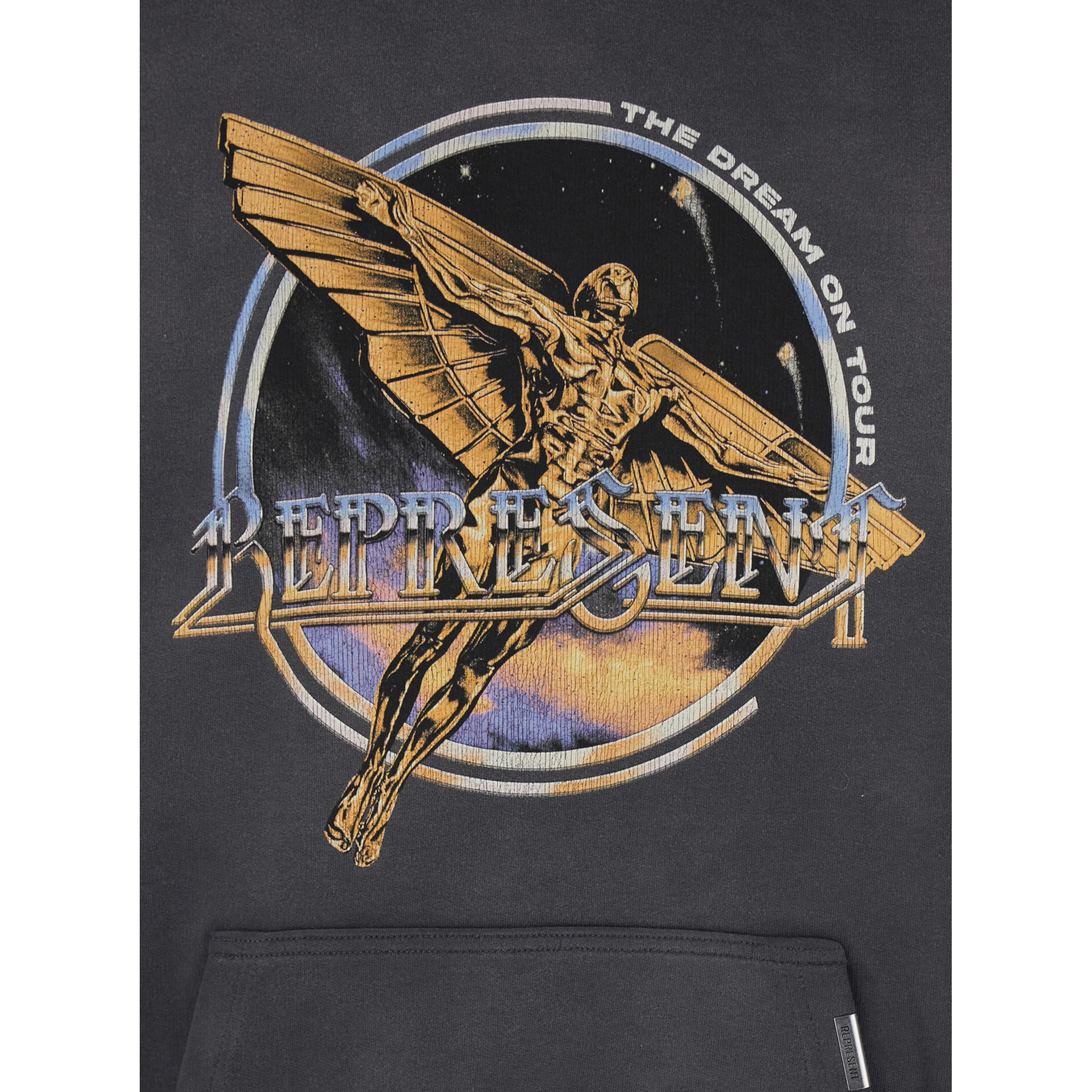 Black Hoodie with Graphic Print on Front and Back and Faded Effect in Cotton Man
