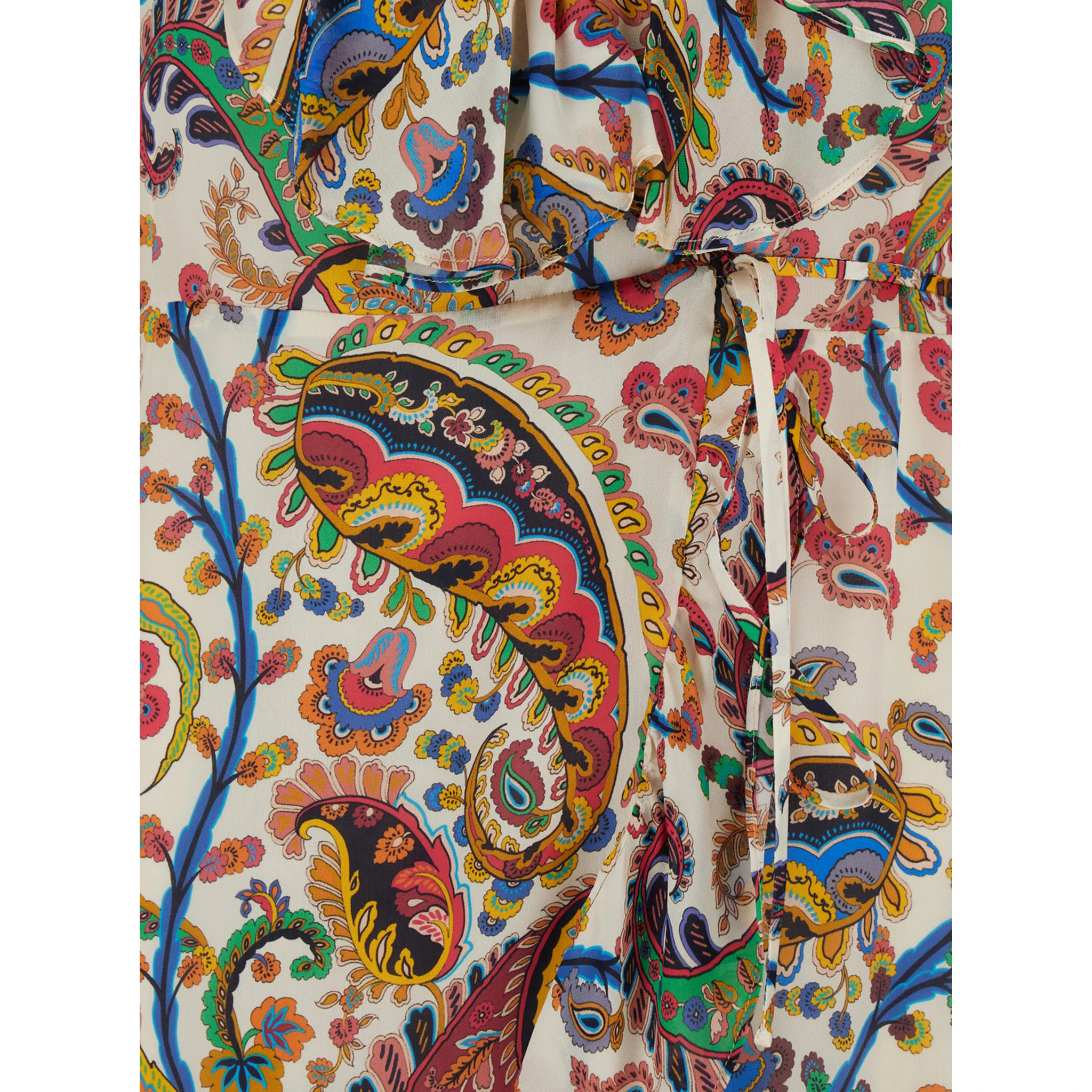 Multicolor Long Dress with V Neck and All-Over Paisley Motif in Silk Woman