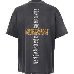Black Crew Neck T-Shirt with Graphic Print on Front and Back and Faded Effect in Cotton Man