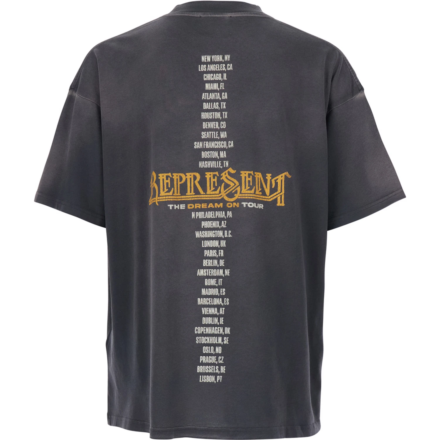 Black Crew Neck T-Shirt with Graphic Print on Front and Back and Faded Effect in Cotton Man