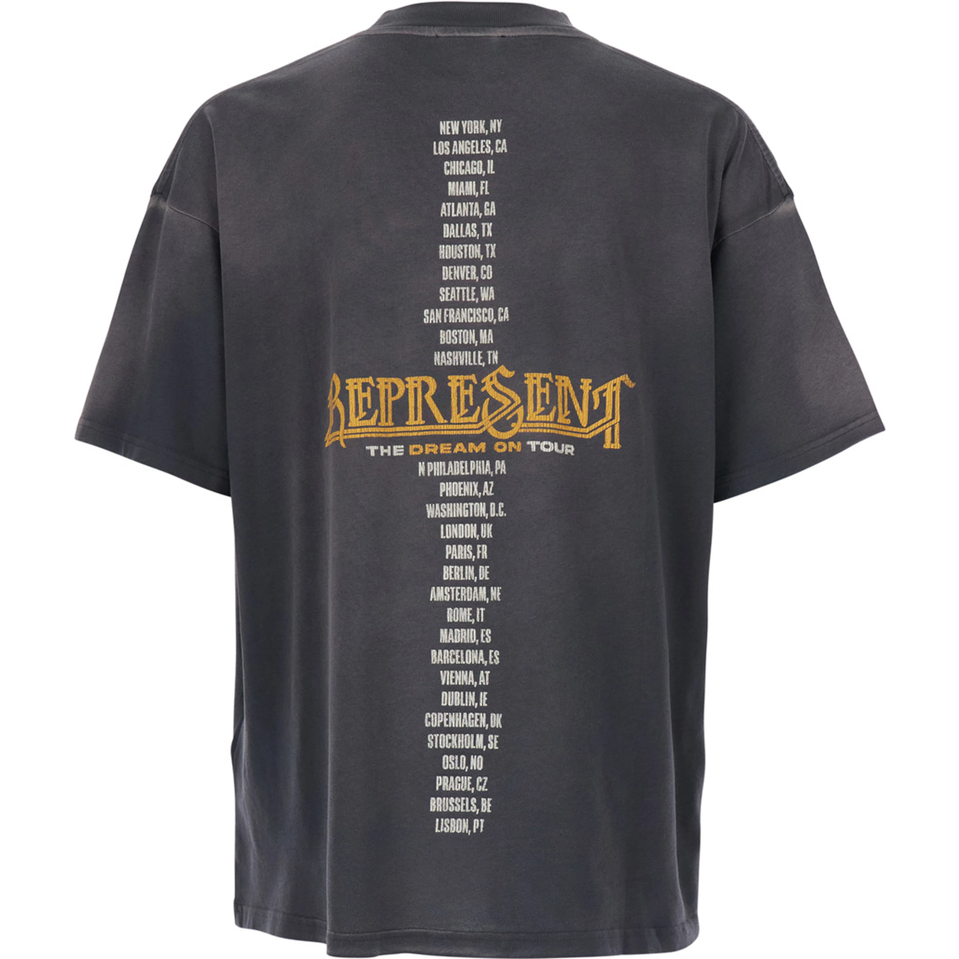Black Crew Neck T-Shirt with Graphic Print on Front and Back and Faded Effect in Cotton Man