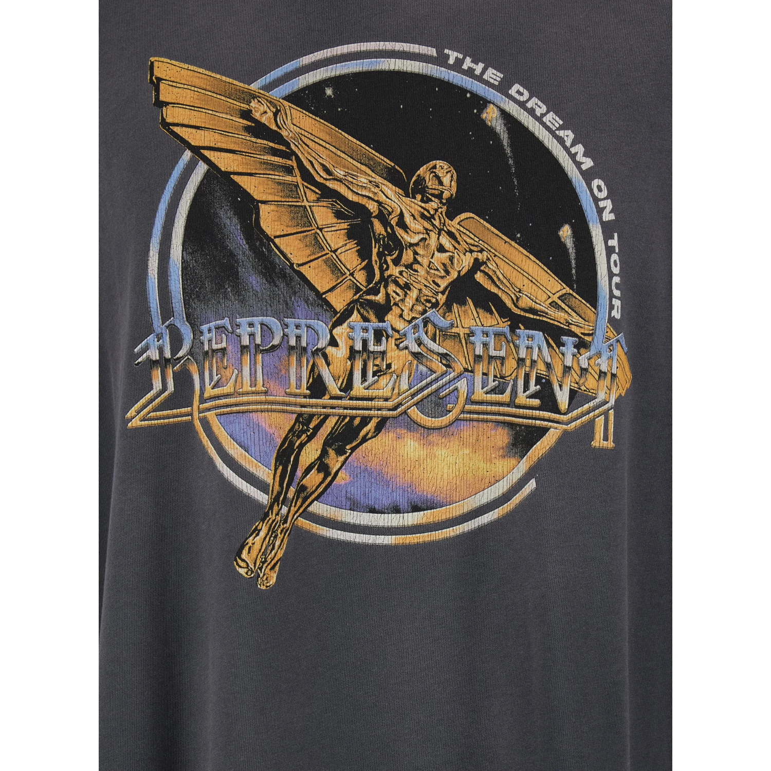 Black Crew Neck T-Shirt with Graphic Print on Front and Back and Faded Effect in Cotton Man