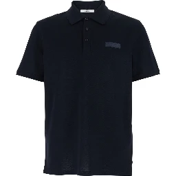 Blue Polo Shirt with Classic Collar and Logo Patch on the Front in Cotton Man