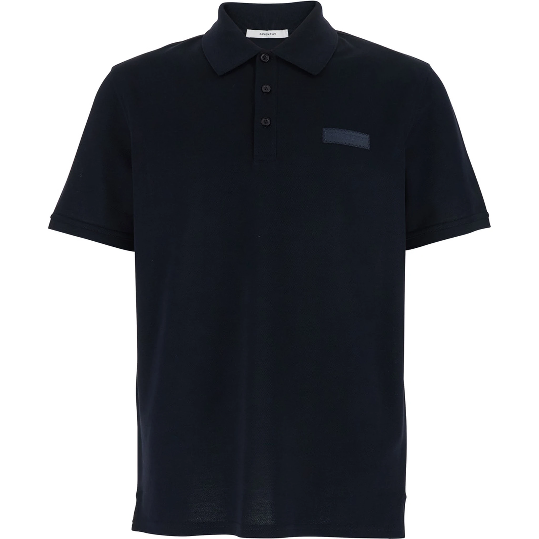 Blue Polo Shirt with Classic Collar and Logo Patch on the Front in Cotton Man