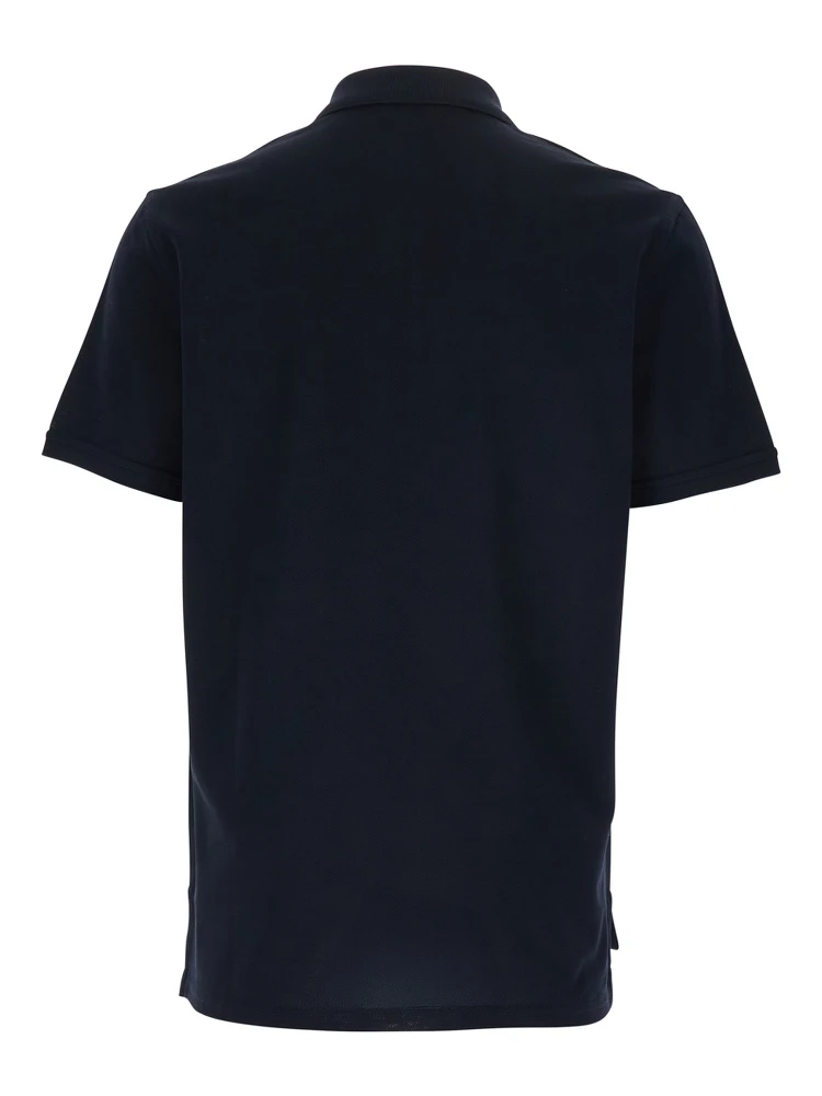 قميص بولو أزرق بياقة كلاسيكية وشعار مطبوع على الجهة الأمامية، مصنوع من القطن الرجالي alternative