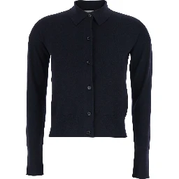 Medeola Blue Sweater with Polo Collar and Button Closure in Wool Blend Woman