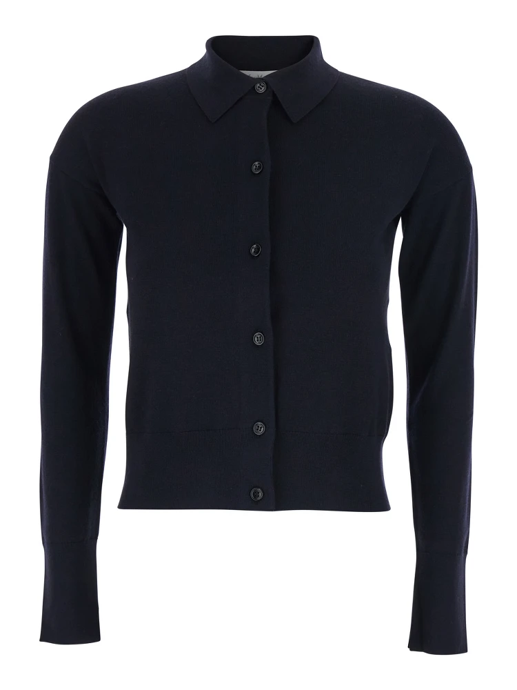 Medeola Blue Sweater with Polo Collar and Button Closure in Wool Blend Woman