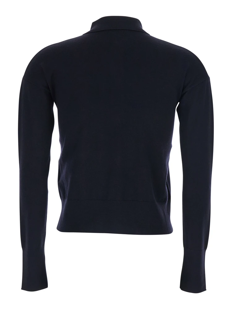 Medeola Blue Sweater with Polo Collar and Button Closure in Wool Blend Woman alternative