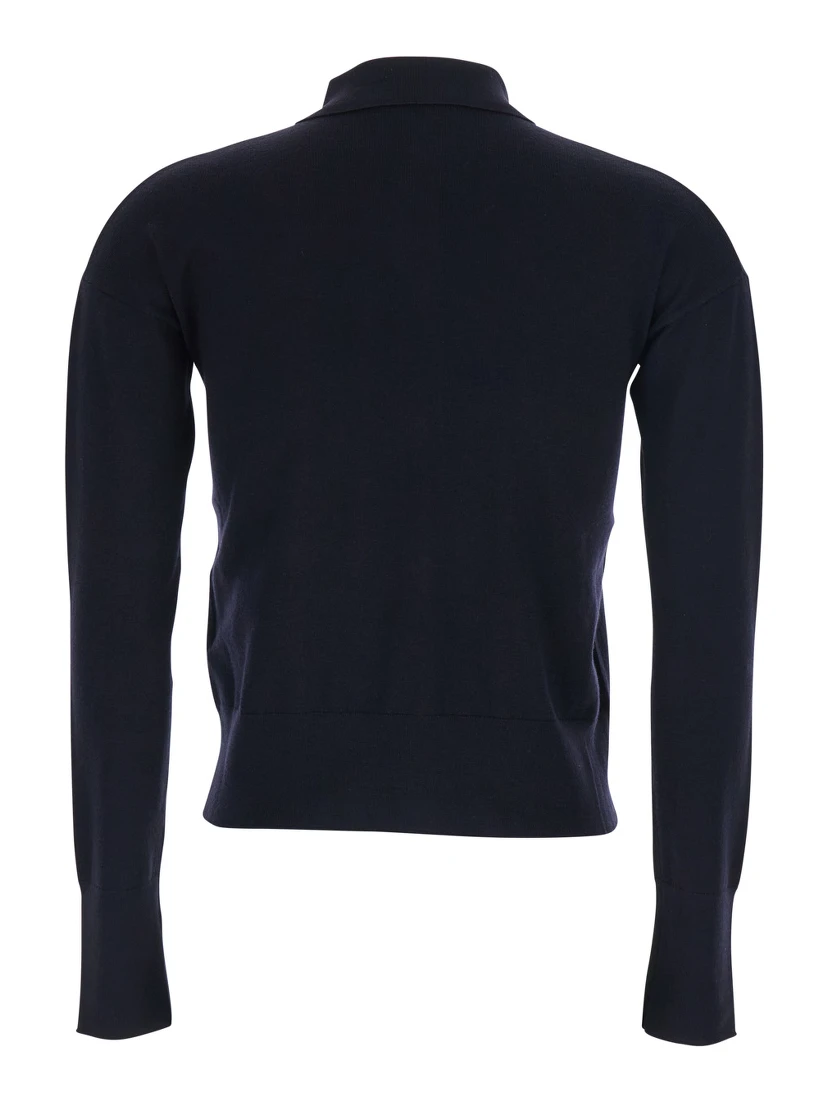 Medeola Blue Sweater with Polo Collar and Button Closure in Wool Blend Woman