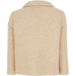 Beige Jacket with Classic Collar and VLogo Plaque on the Fornt in Wool Woman