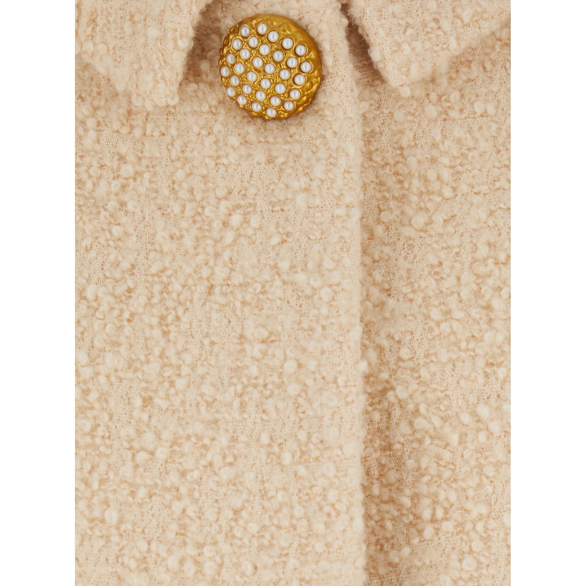 Beige Jacket with Classic Collar and VLogo Plaque on the Fornt in Wool Woman