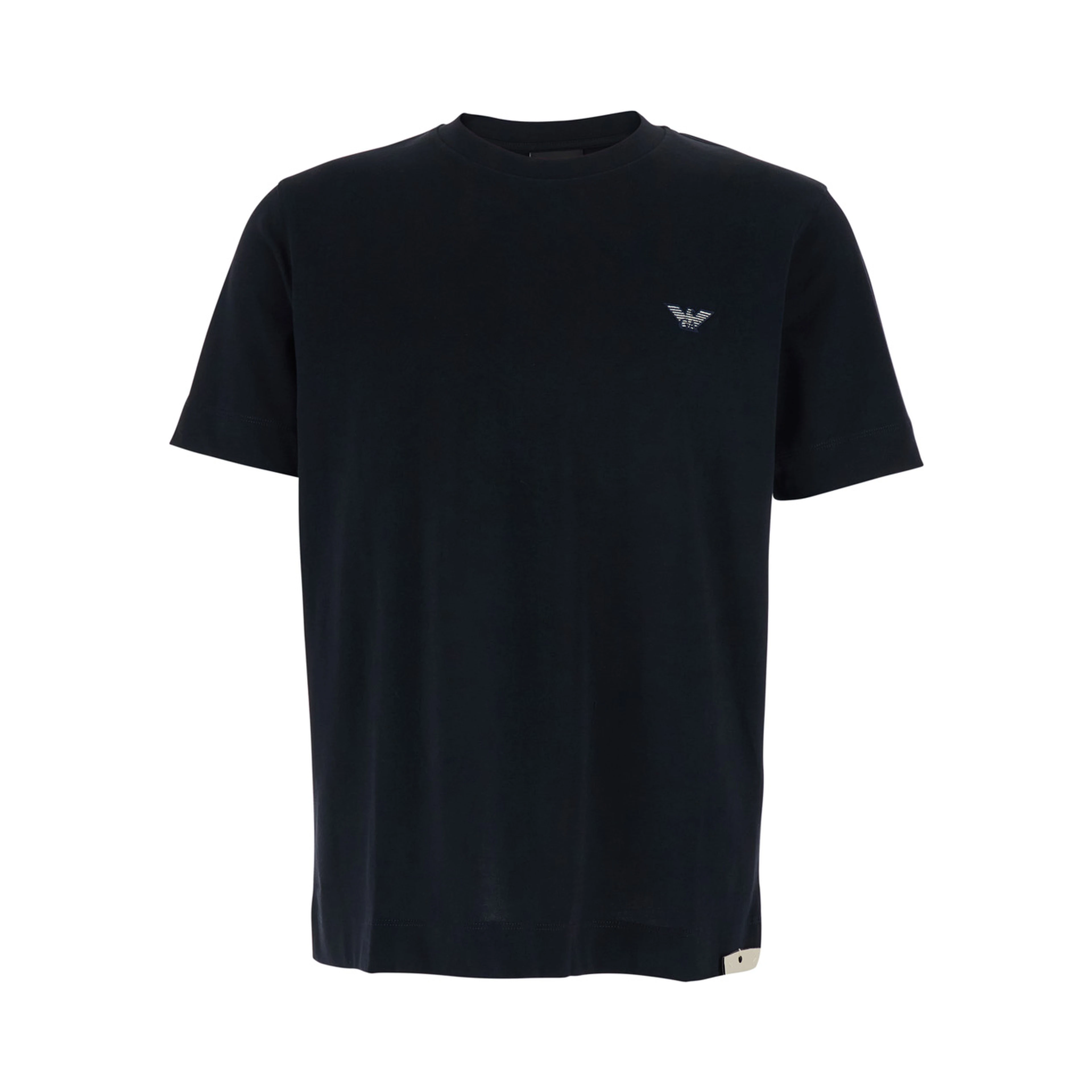 Blue Crewneck T-Shirt with Logo Embroidery on the Front in Cotton Man