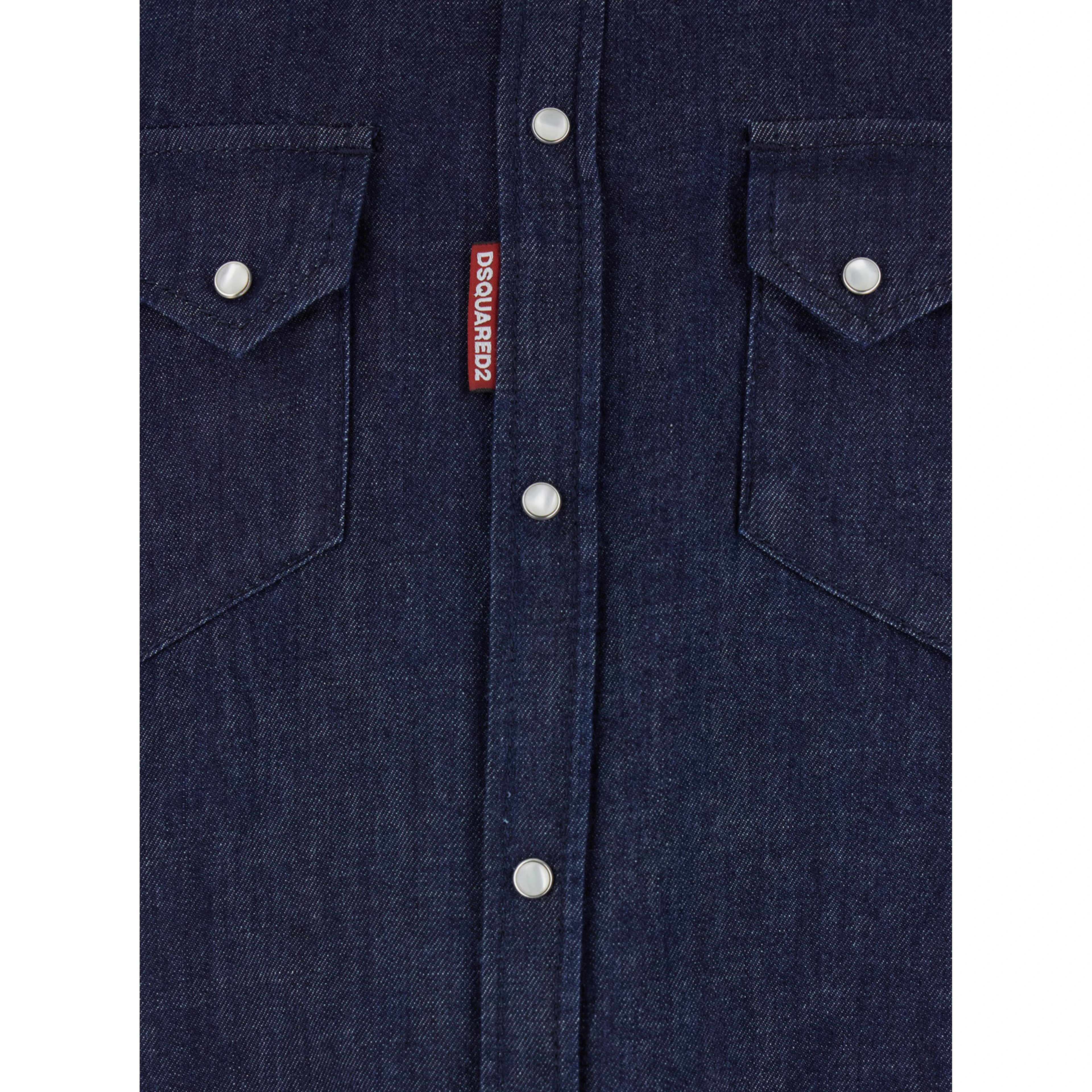 Blue Shirt with Classic Collar and Two Front Patch Pockets with Buttons in Denim Man