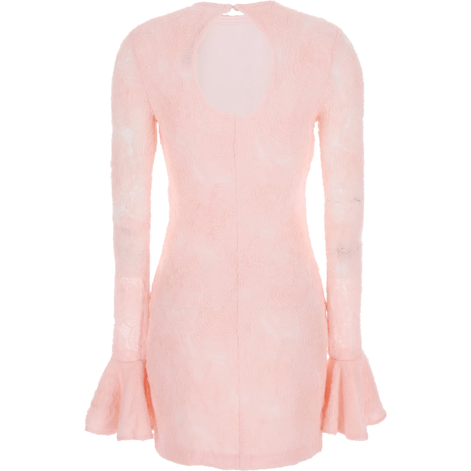 Pink Dress with Drop-Neck on the Back  and All-Over Floral Embroidery in Fabric Woman
