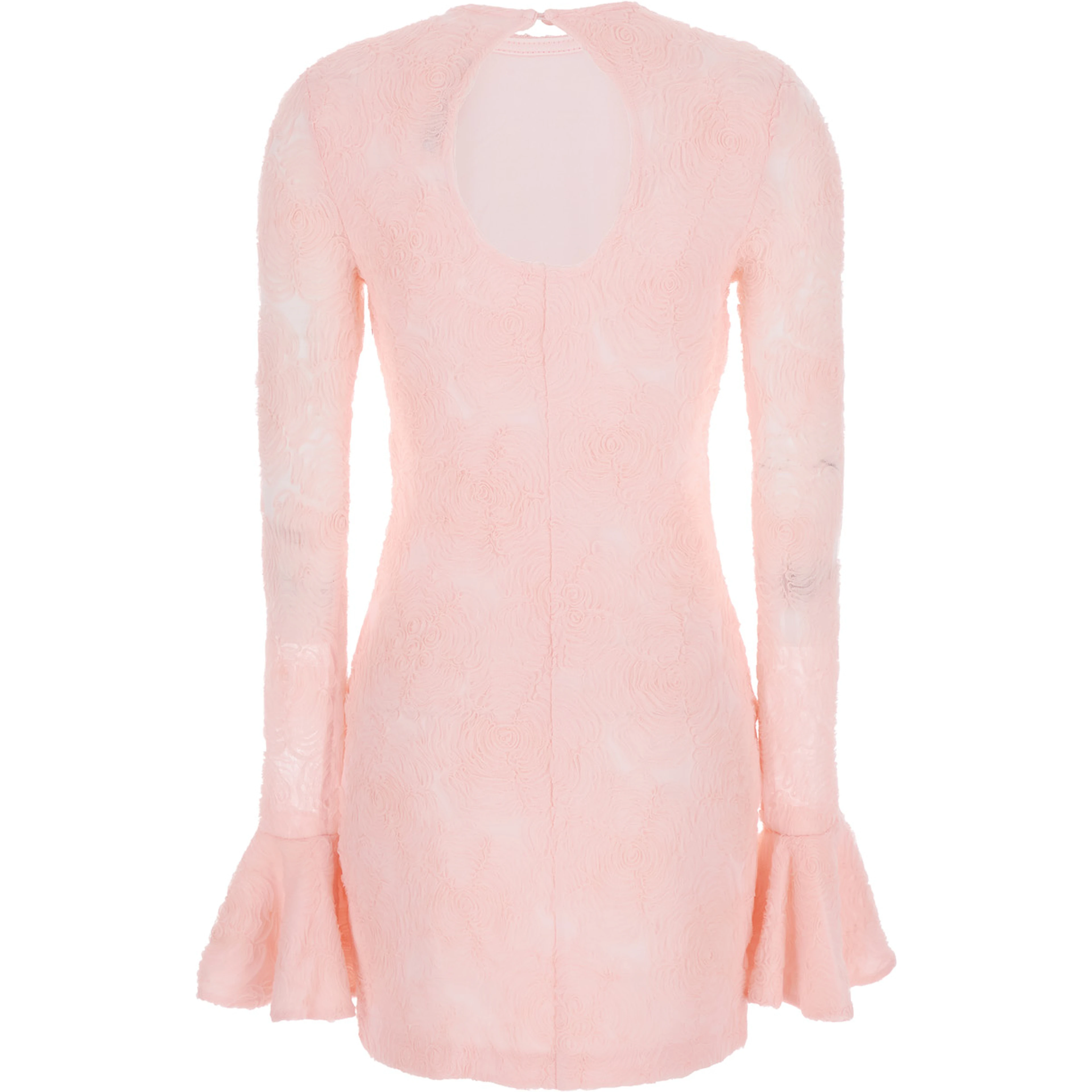 Pink Dress with Drop-Neck on the Back  and All-Over Floral Embroidery in Fabric Woman