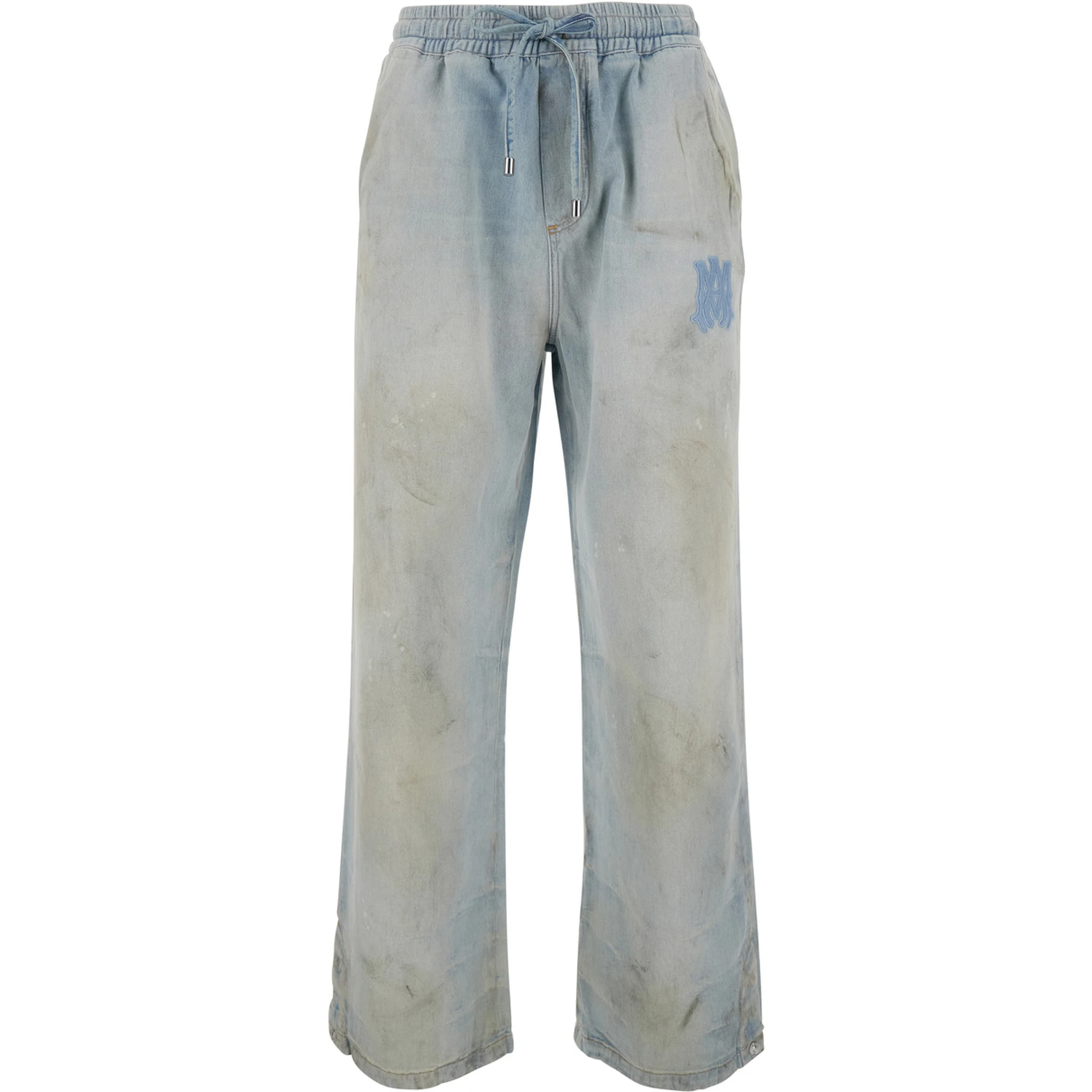 Light Bliue Pants with Elastic Waist and Logo Patch on the Front in Cotton Man