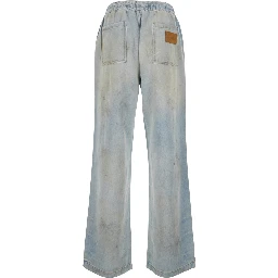 Light Bliue Pants with Elastic Waist and Logo Patch on the Front in Cotton Man