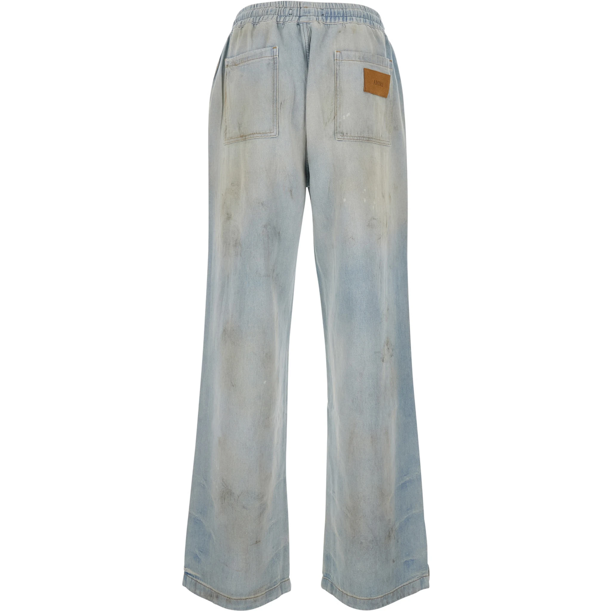 Light Bliue Pants with Elastic Waist and Logo Patch on the Front in Cotton Man