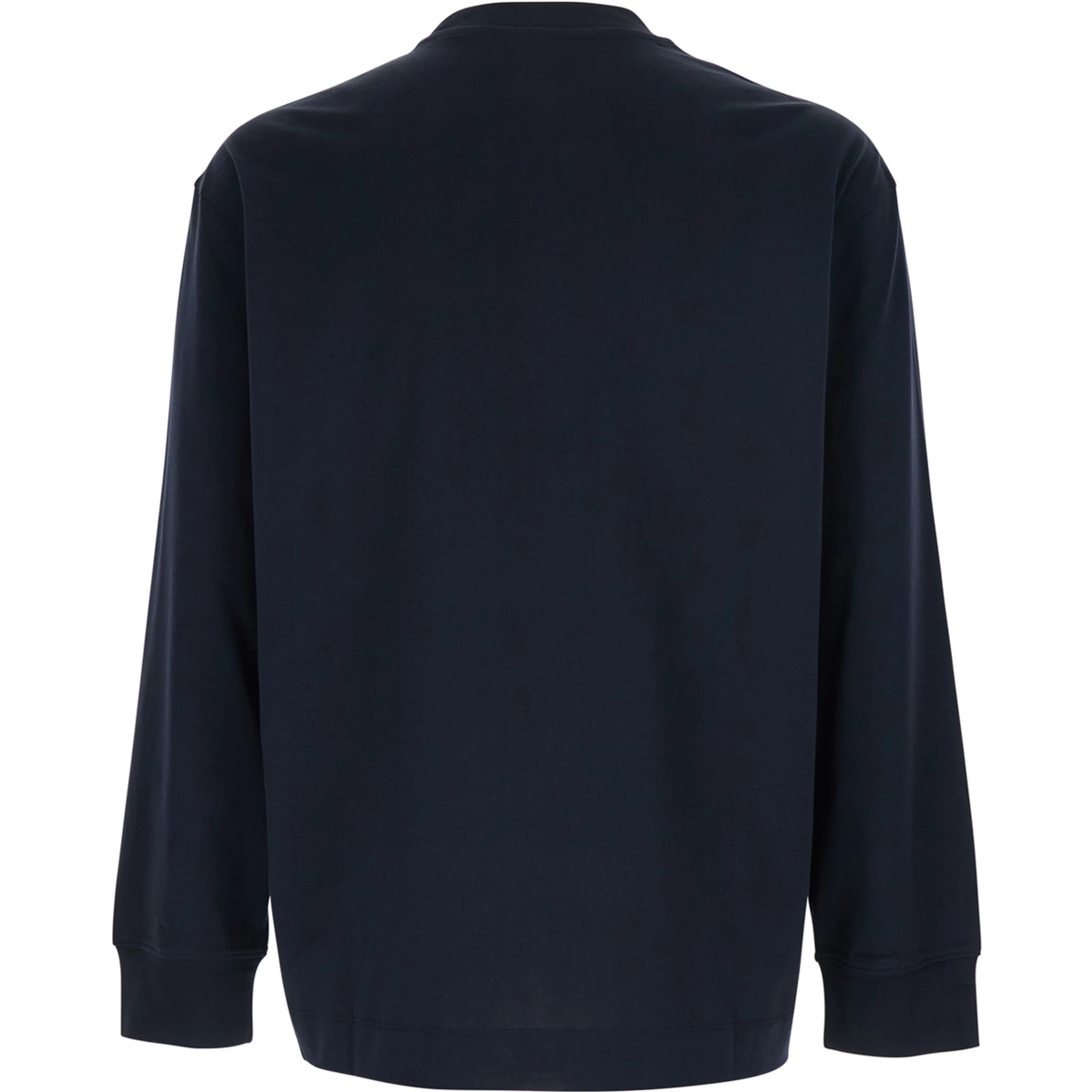 Blue Long-Sleeve Crewneck T-Shirt with Logo Embroidery on the Front in Cotton Man