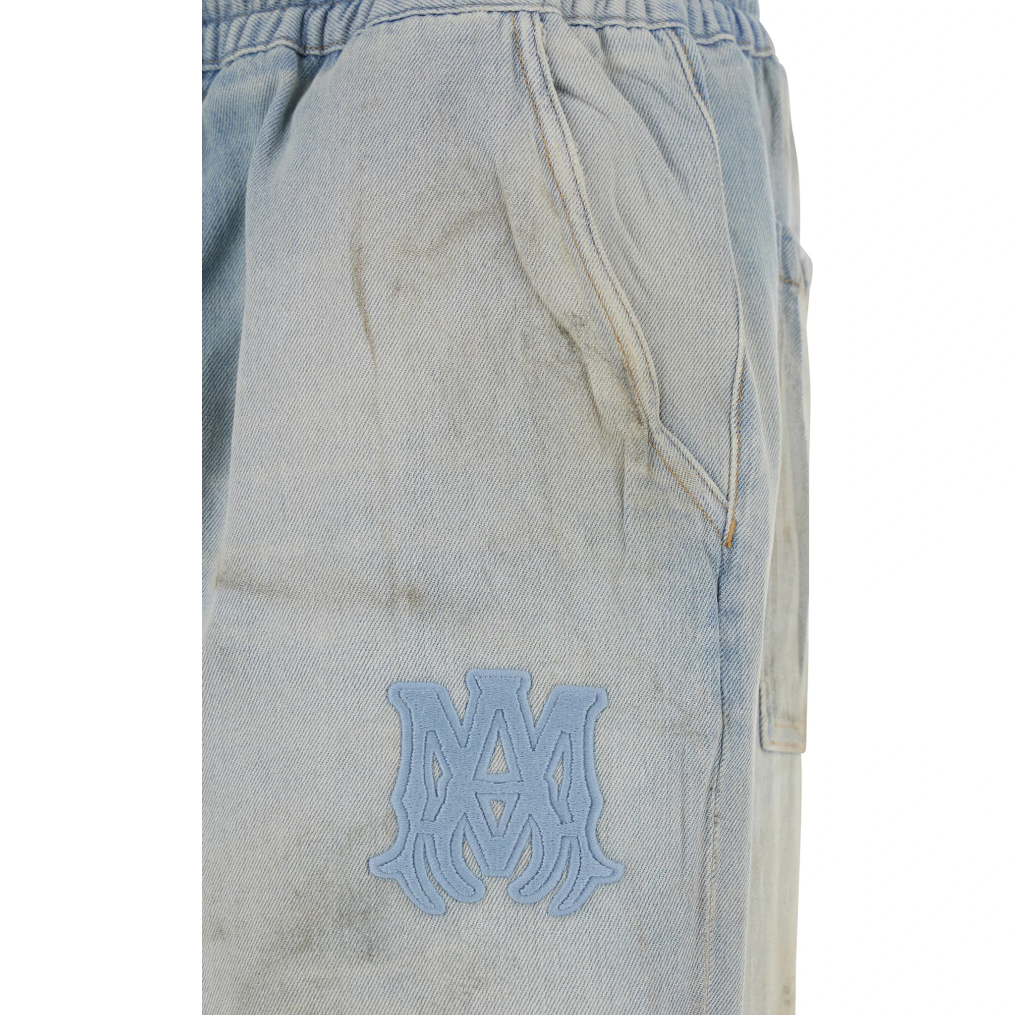 Light Bliue Pants with Elastic Waist and Logo Patch on the Front in Cotton Man