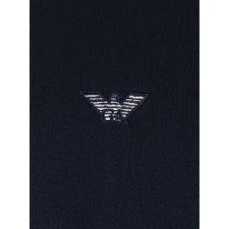 Blue Long-Sleeve Crewneck T-Shirt with Logo Embroidery on the Front in Cotton Man