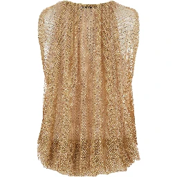 Beige Top with Mesh Design and All-Over Rhinestone Application in Fabric Woman